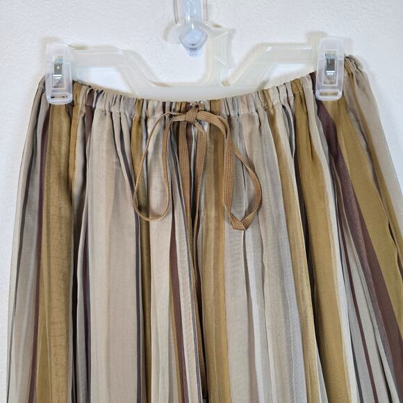 Brunello Cucinelli Striped Silk Organza Long Skirt Womens 4 Gold Burgundy Luxury - Picture 6 of 14